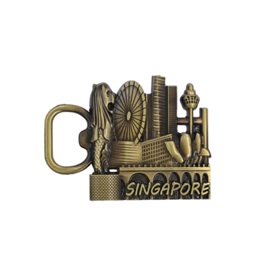 شراء Antique Gold Singapore Signage Bottle Opener Vintage Metal Die-casting Round 2.5 التصنيع عبر الإنترنت